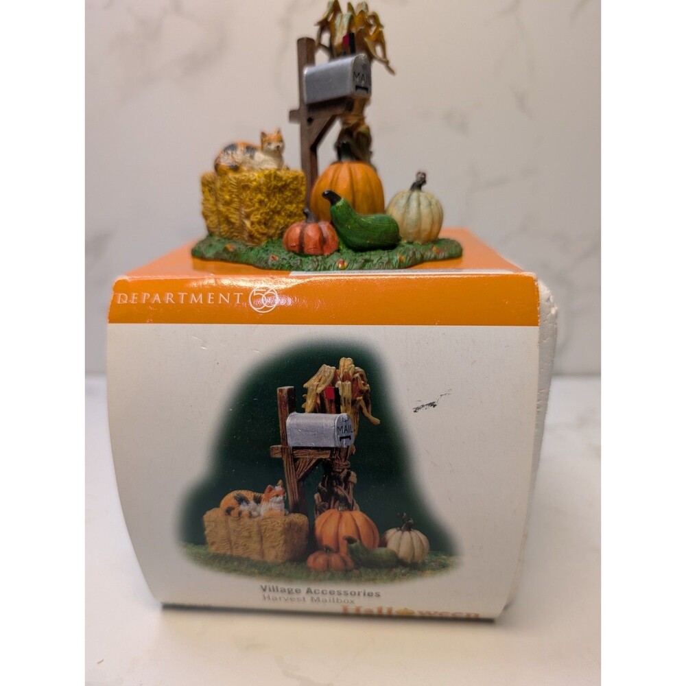 Department 56 Harvest Mailbox Halloween Village Accessory Cat Pumpkins Box